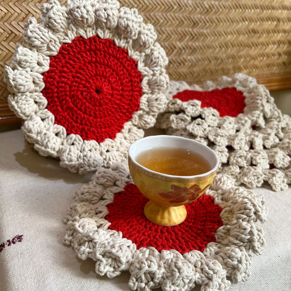Crochet Pattern - Puffy Coaster, Set of 2 patterns